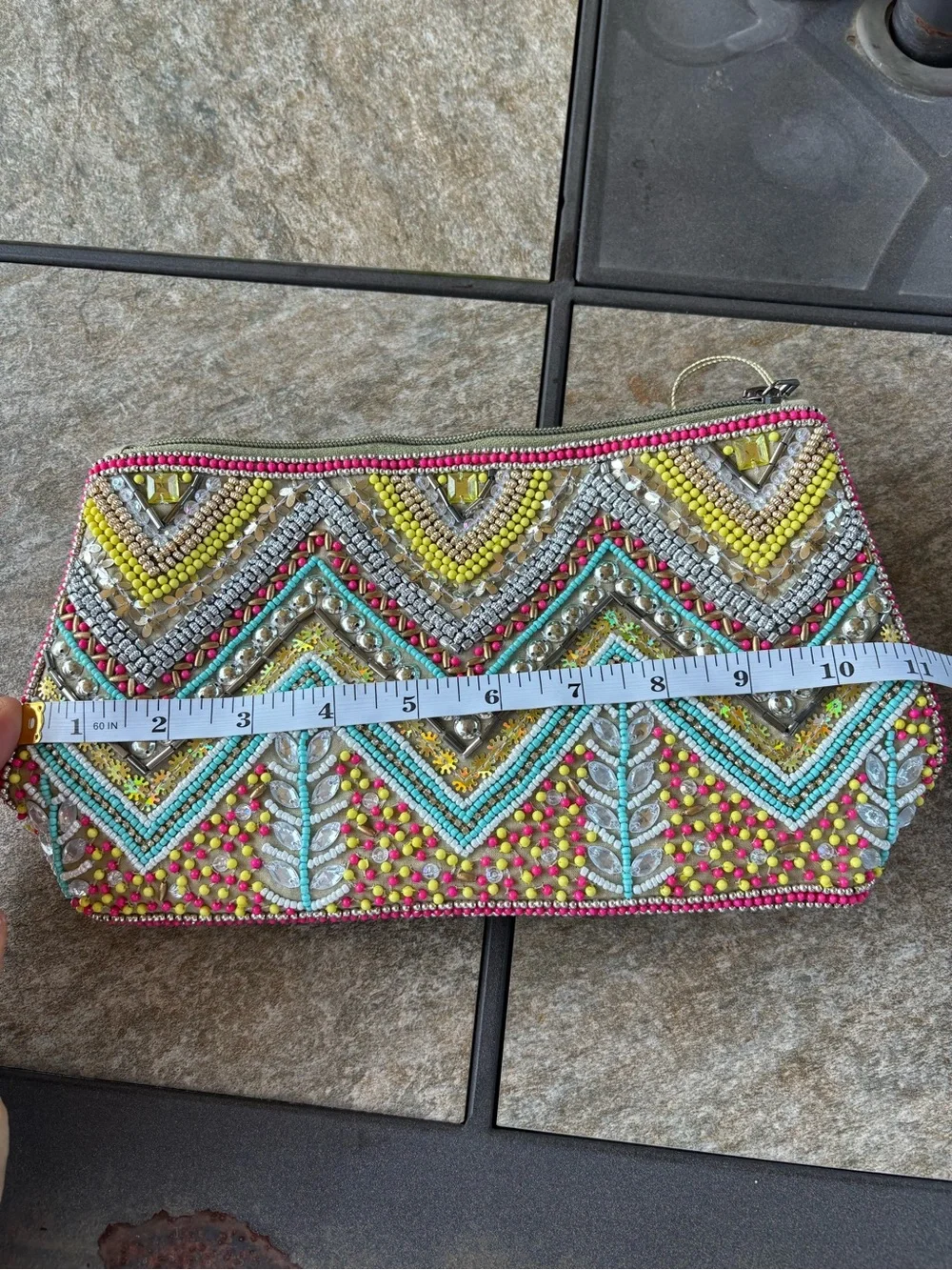 Beaded Chevron Tassel Clutch - Multicolor